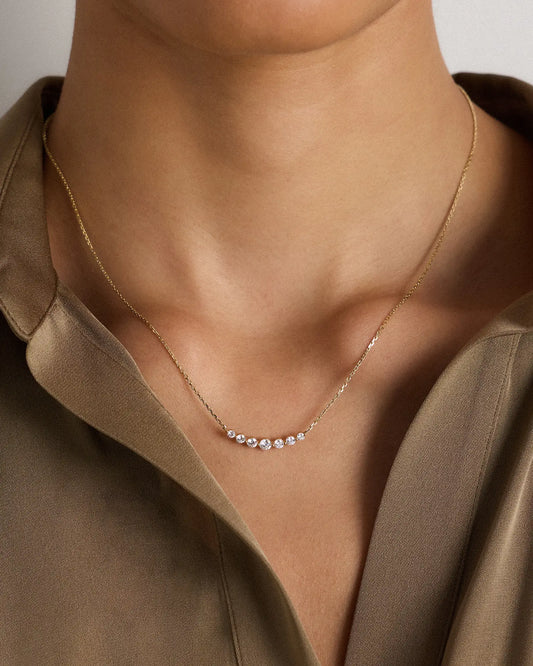 14K Gold Lab Grown Diamond Graduated Bar Necklace - US 1460