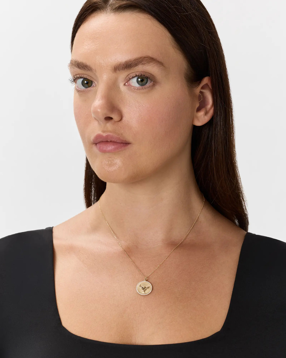 14K Gold Pave Zodiac Medallion Necklace - US 9806