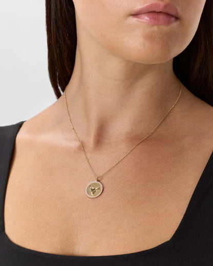 14K Gold Pave Zodiac Medallion Necklace - US 9806