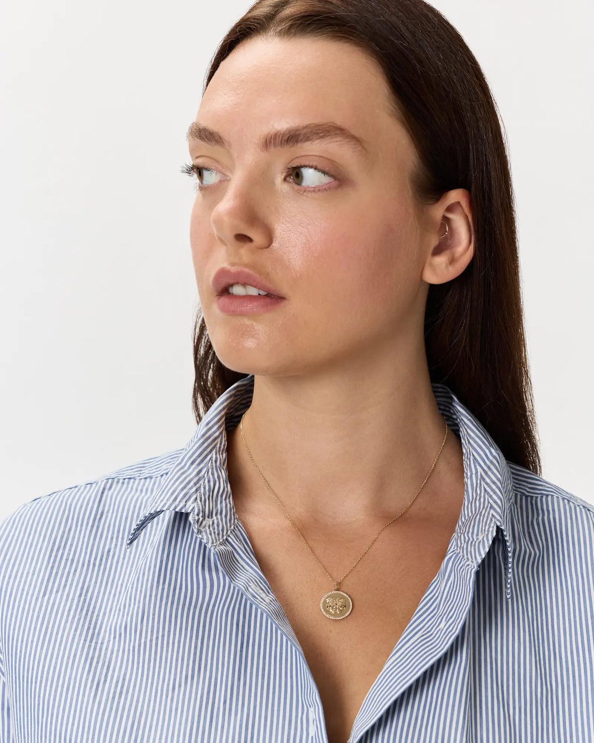 14K Gold Pave Zodiac Medallion Necklace - US 3704