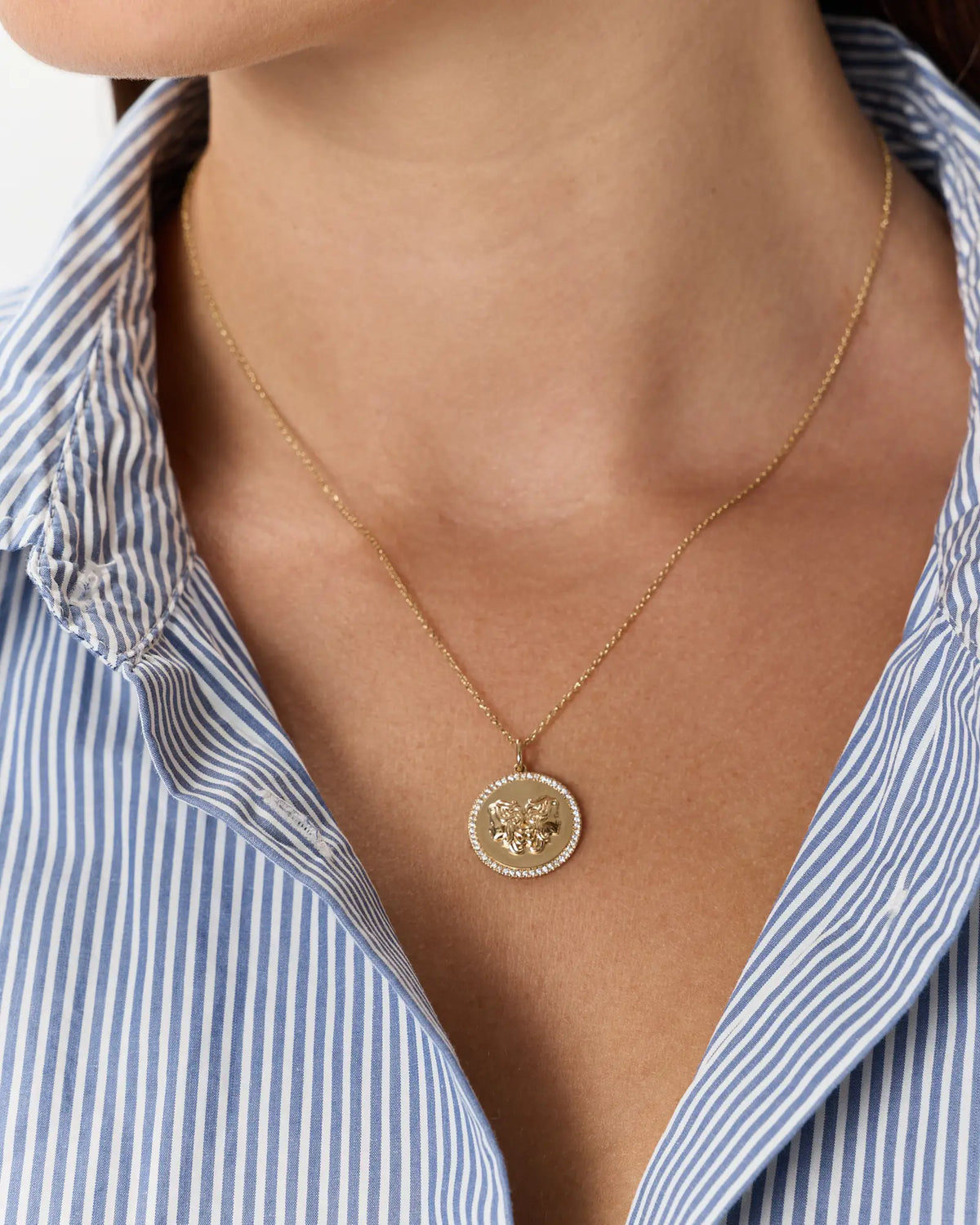 14K Gold Pave Zodiac Medallion Necklace - US 3704