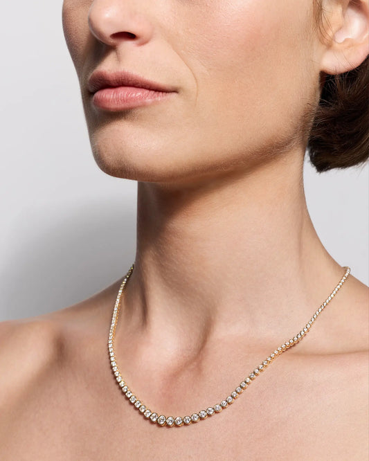 14K Gold Lab Grown Diamond Bezel Set Graduated Tennis Necklace - 7ctw - US 0148