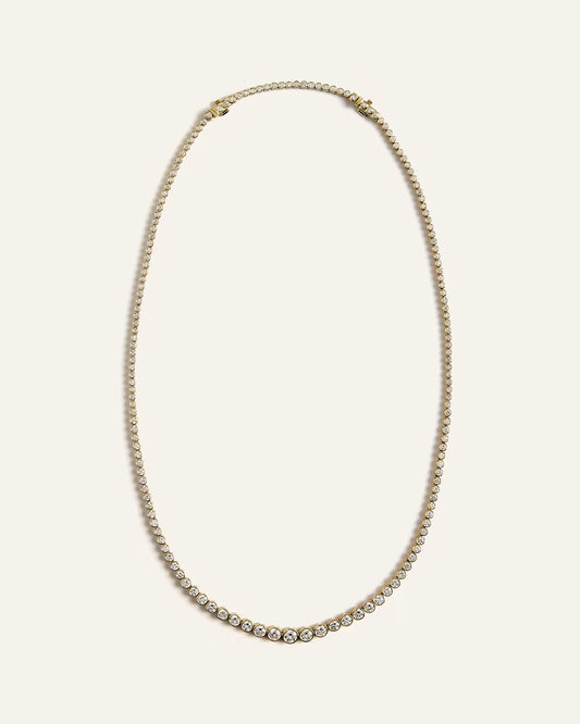 14K Gold Lab Grown Diamond Bezel Set Graduated Tennis Necklace - 7ctw - US 0148