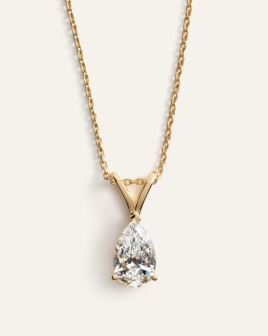 14K Gold Lab Grown Diamond Pear Solitaire Necklace - 1ctw - US 8010