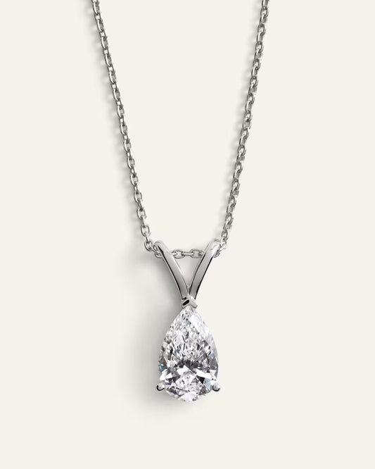 14K Gold Lab Grown Diamond Pear Solitaire Necklace - 1ctw - US 1755