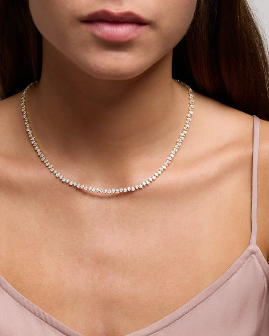 14K Gold Lab Grown Diamond Alternating Pear Tennis Necklace - US 6075