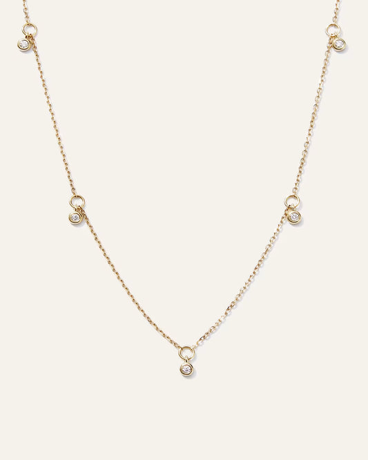 14K Gold Diamond Dangle Bezel Station Necklace - US 4664