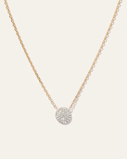 14K Gold Diamond Pave Disc Necklace - US 4498