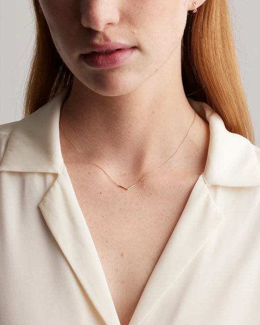 14K Gold Wishbone Necklace - US 6436