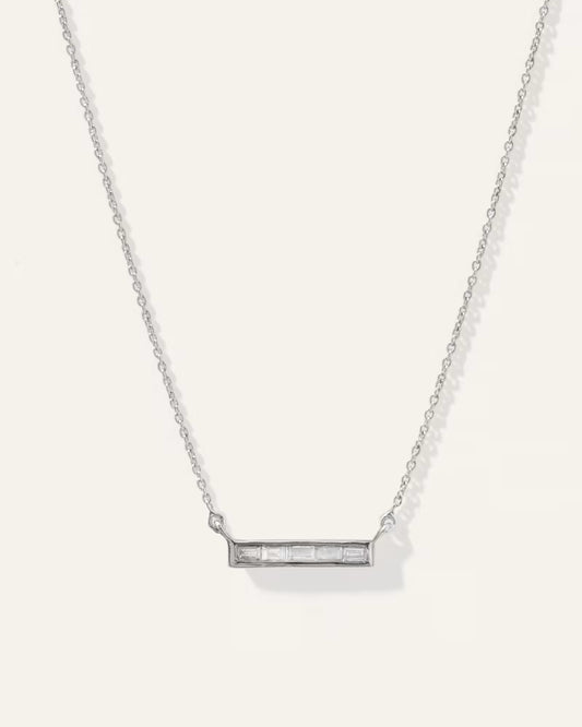 14K Gold Diamond Baguette Bar Necklace - US 2500