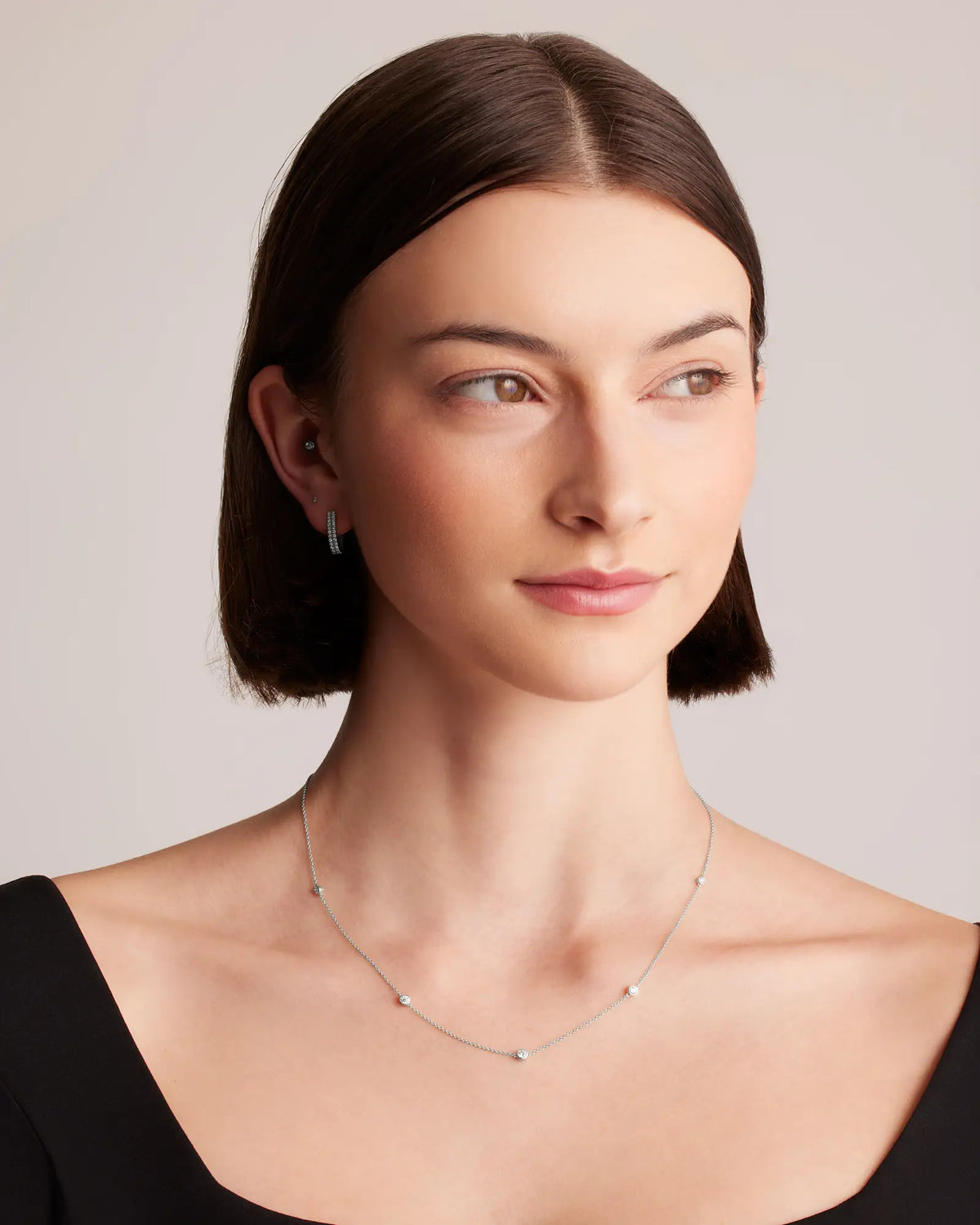 14K Gold Diamond Bezel Station Necklace - US 2962