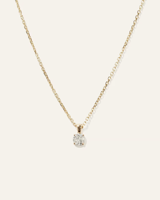 14k Gold Natural Diamond Solitaire Necklace - US 2451