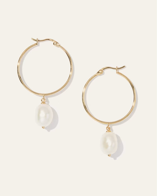 Large Organic Freshwater Cultured Pearl Hoops - US 5886