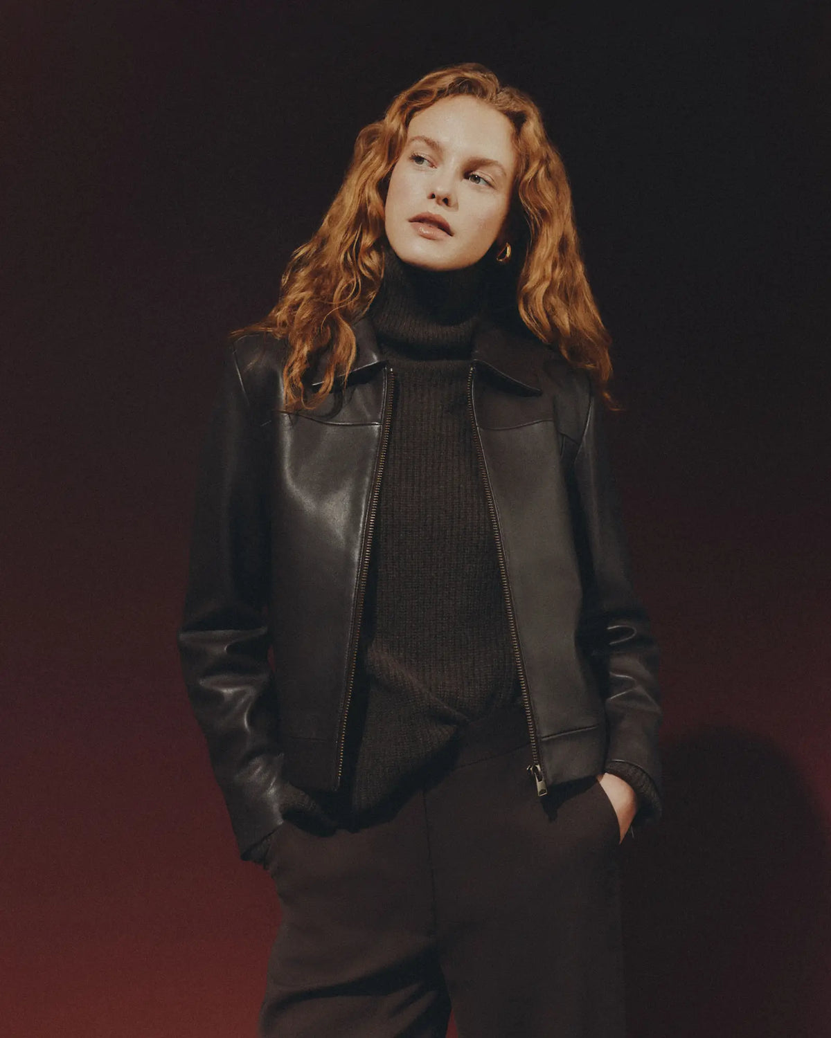 100% Leather Cropped Zip-Front Jacket - US 6860