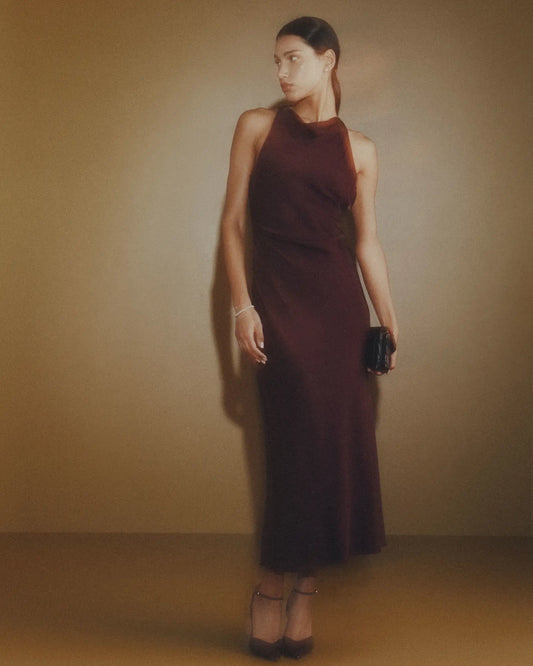 Washable Stretch Silk High Neck Midi Dress - US 1731