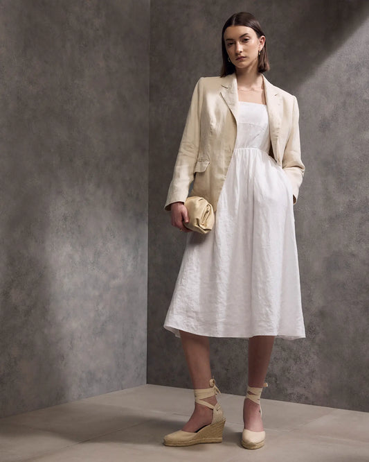 100% European Linen Fit & Flare Midi Dress - US 9345