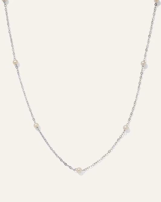 14K Gold Freshwater Cultured Pearl Station Necklace - US 2864