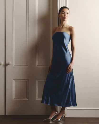 100% Washable Silk Strapless Midi Dress - US 0460