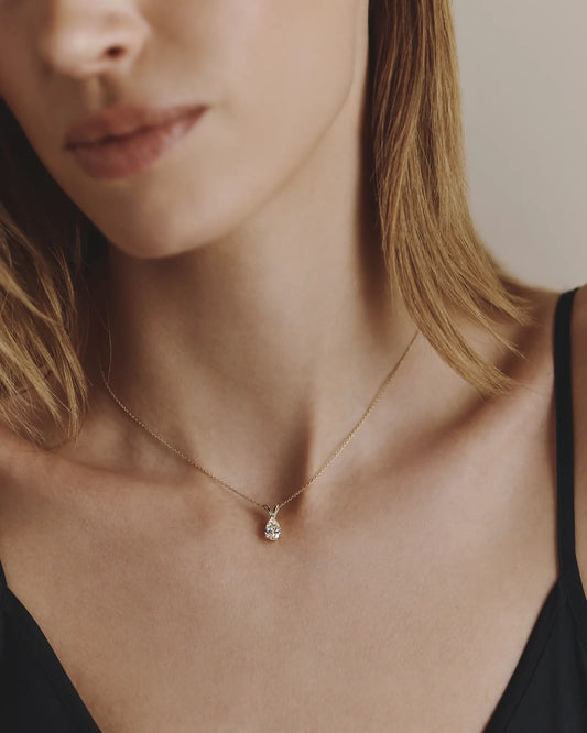 14K Gold Lab Grown Diamond Pear Solitaire Necklace - 1ctw - US 8010