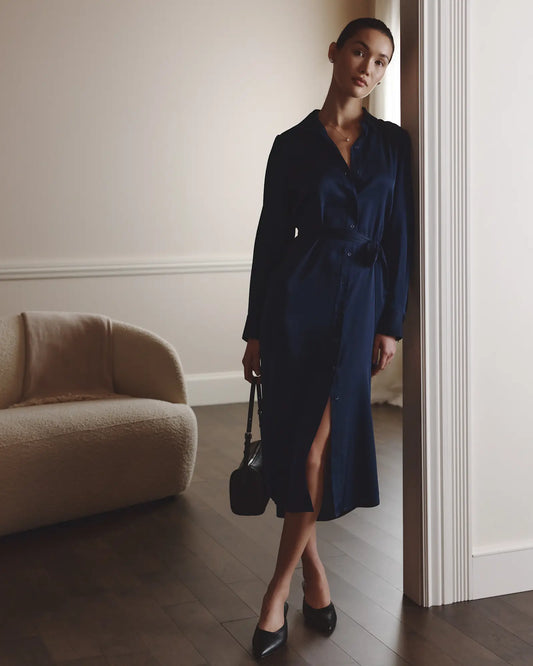 Washable Stretch Silk Maxi Shirt Dress - US 8041