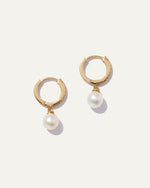 14K Gold Pave Diamond Hoop Pearl Drop Earrings - US 1924