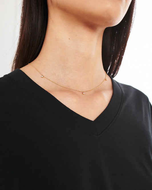 White Sapphire Triple Bezel Drop Choker - US 0549