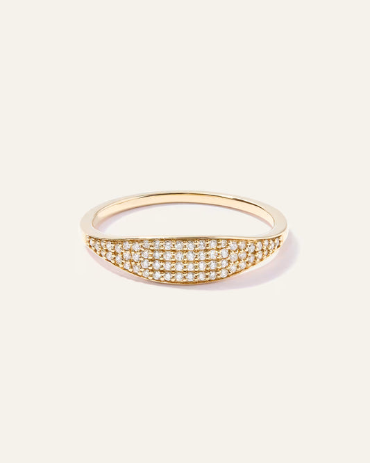 14k Gold Pave Slim Signet Ring - US 6927