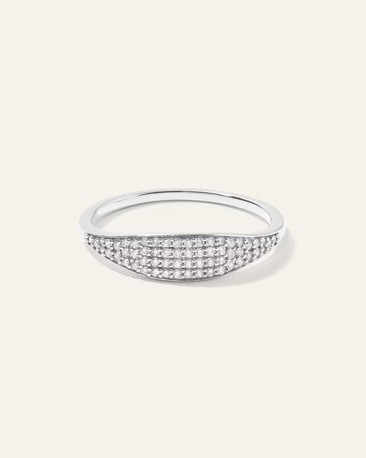 14k Gold Pave Slim Signet Ring - US 1306
