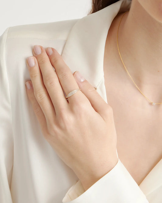 14k Gold Pave Slim Signet Ring - US 6927