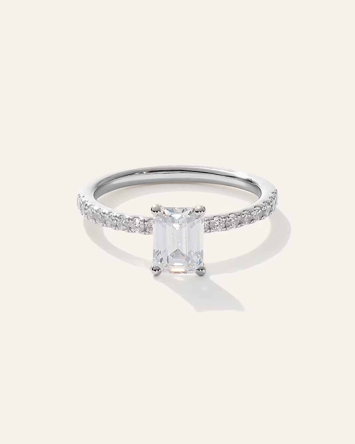 Lab Grown Diamond Emerald Petite Pave Engagement Ring - 1ct - US 2299