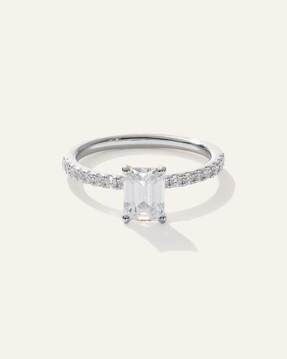 Lab Grown Diamond Emerald Petite Pave Engagement Ring - 1ct - US 2299