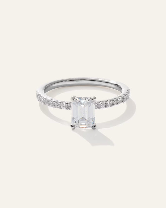 Lab Grown Diamond Emerald Petite Pave Engagement Ring - 1ct - US 2299