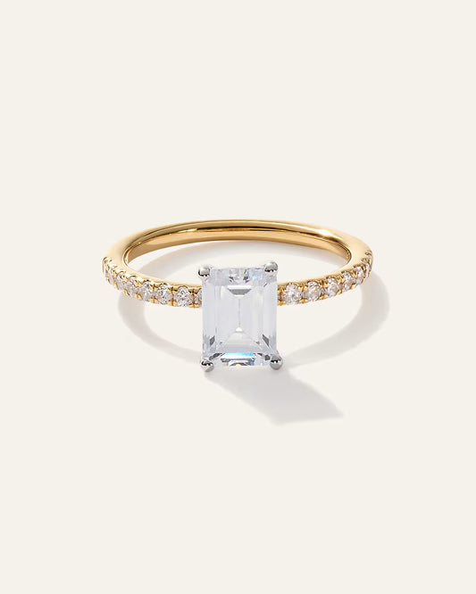 Lab Grown Diamond Emerald Petite Pave Engagement Ring - 2ct - US 7240