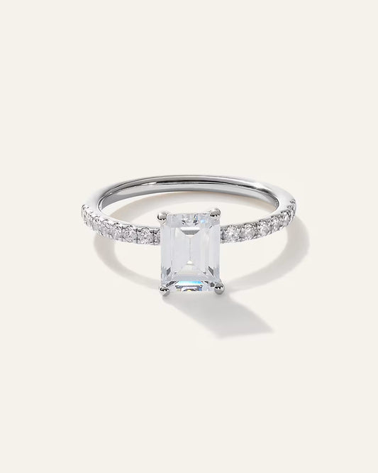 Lab Grown Diamond Emerald Petite Pave Engagement Ring - 2ct - US 8494