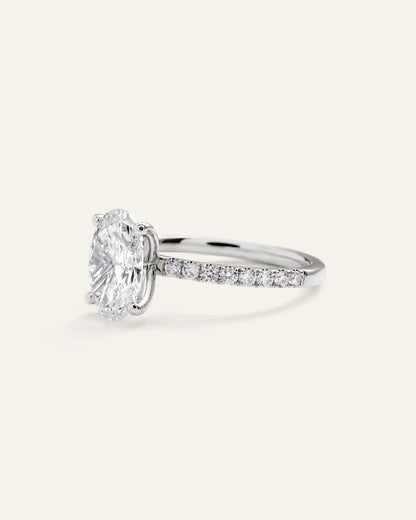 Lab Grown Diamond Oval Petite Pave Engagement Ring - 2ct - US 1895
