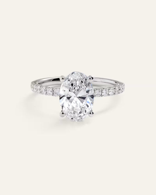 Lab Grown Diamond Oval Petite Pave Engagement Ring - 2ct - US 0552