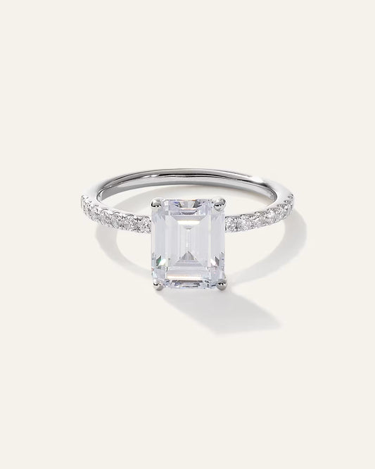 Lab Grown Diamond Emerald Petite Pave Engagement Ring - 3ct - US 3240