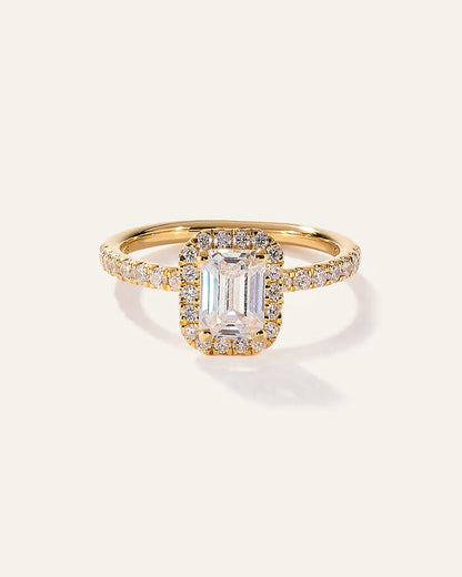 Lab Grown Diamond Emerald Halo Pave Engagement Ring - 1ct - US 8095