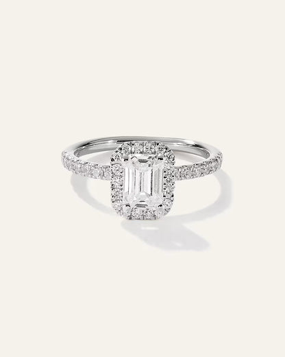 Lab Grown Diamond Emerald Halo Pave Engagement Ring - 1ct - US 5977