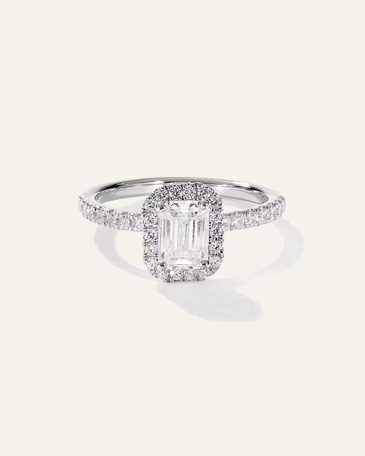 Lab Grown Diamond Emerald Halo Pave Engagement Ring - 1.50ct - US 6453