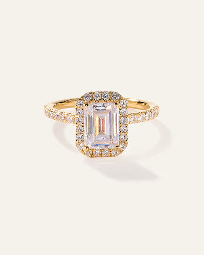 Lab Grown Diamond Emerald Halo Pave Engagement Ring - 2ct - US 8514