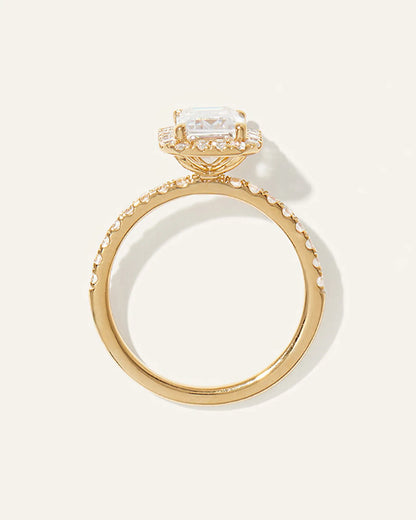 Lab Grown Diamond Emerald Halo Pave Engagement Ring - 2ct - US 8514