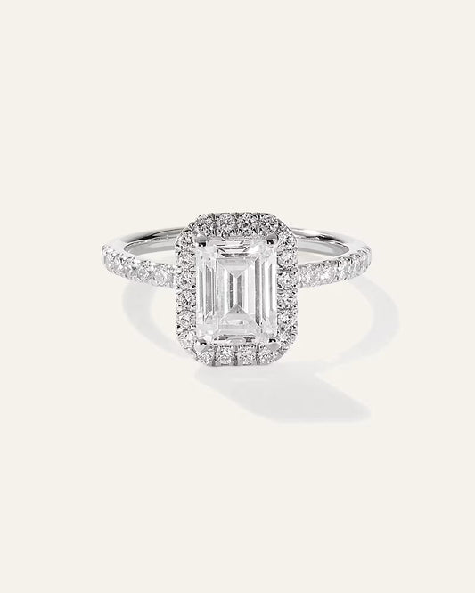 Lab Grown Diamond Emerald Halo Pave Engagement Ring - 2ct - US 4911
