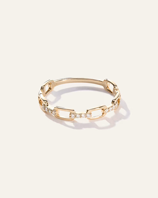 14K Gold Diamond Paperclip Link Ring - US 4949