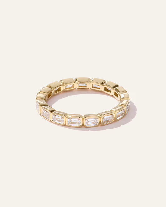 Women's Lab Grown Diamond Emerald East-West Bezel Eternity Band Rings in Yellow Gold - US 8532