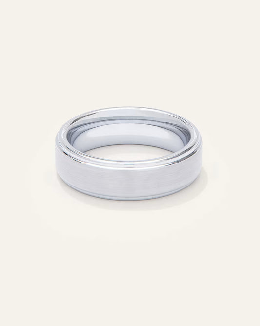 Tungsten Carbide Brushed Step Edge Band - US 7238