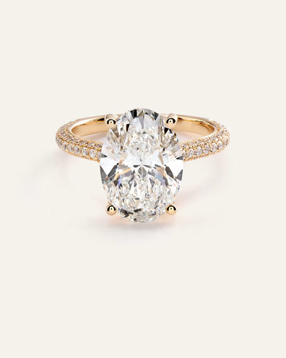 Lab Grown Diamond Oval Pave Cathedral Engagement Ring - 5ct - US 1544