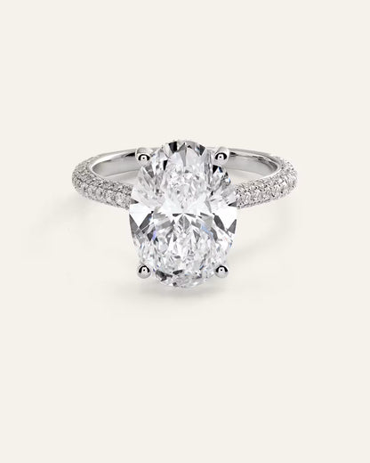 Lab Grown Diamond Oval Pave Cathedral Engagement Ring - 5ct - US 9517