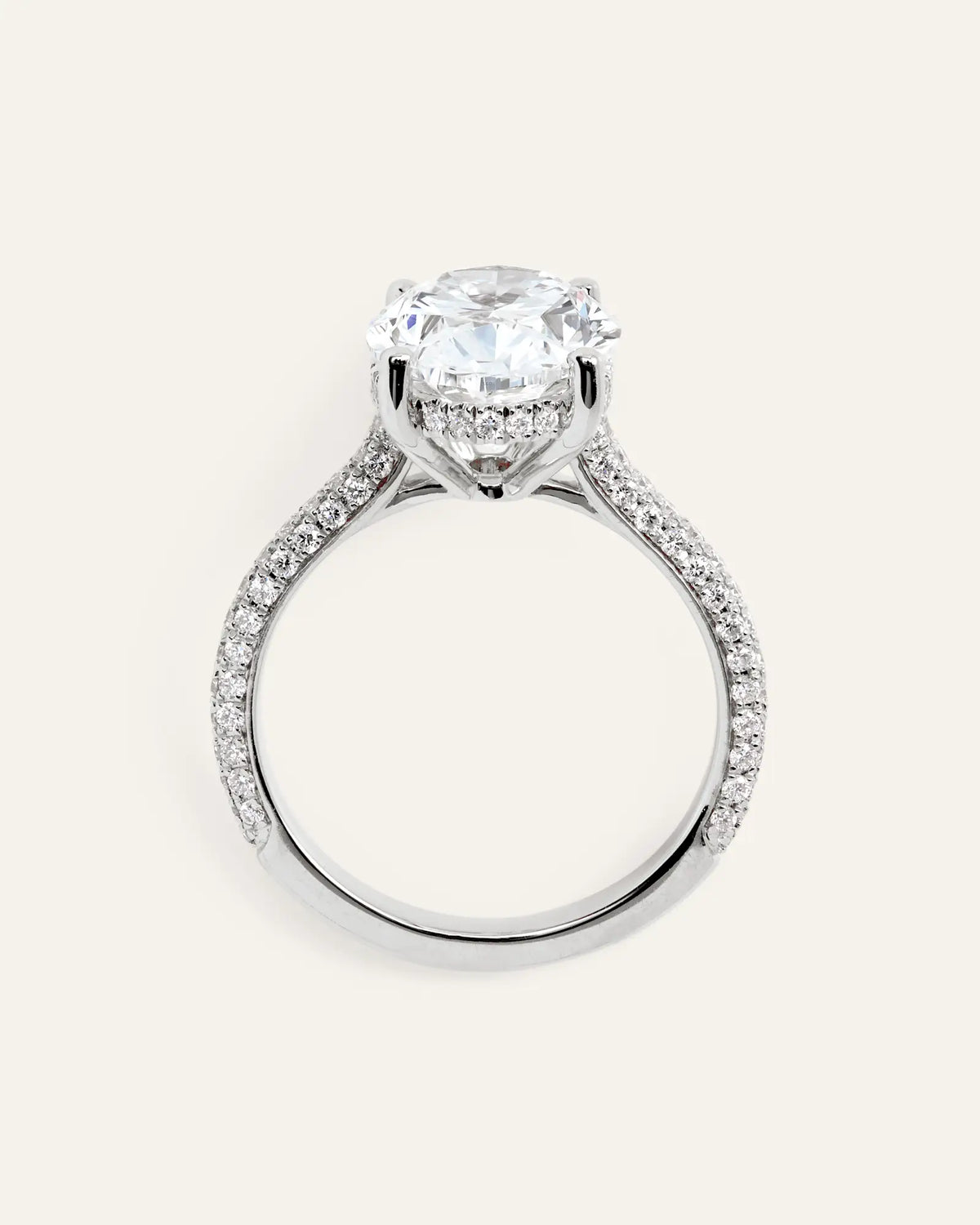 Lab Grown Diamond Oval Pave Cathedral Engagement Ring - 5ct - US 9517
