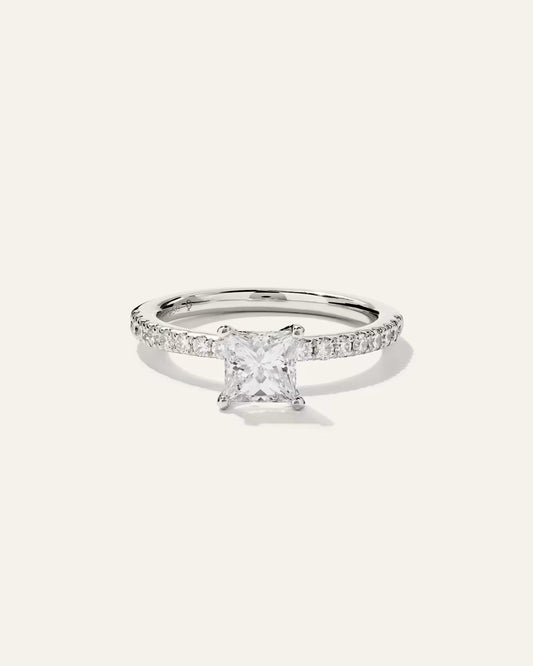 Lab Grown Diamond Princess Petite Pave Engagement Ring - 1ct - US 7835